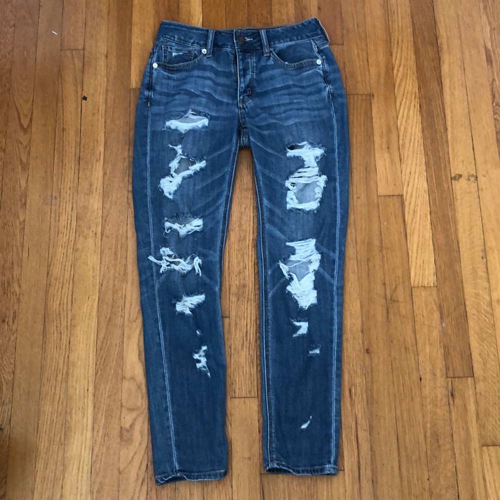 Dark distressed American Eagle boyfriend jeans